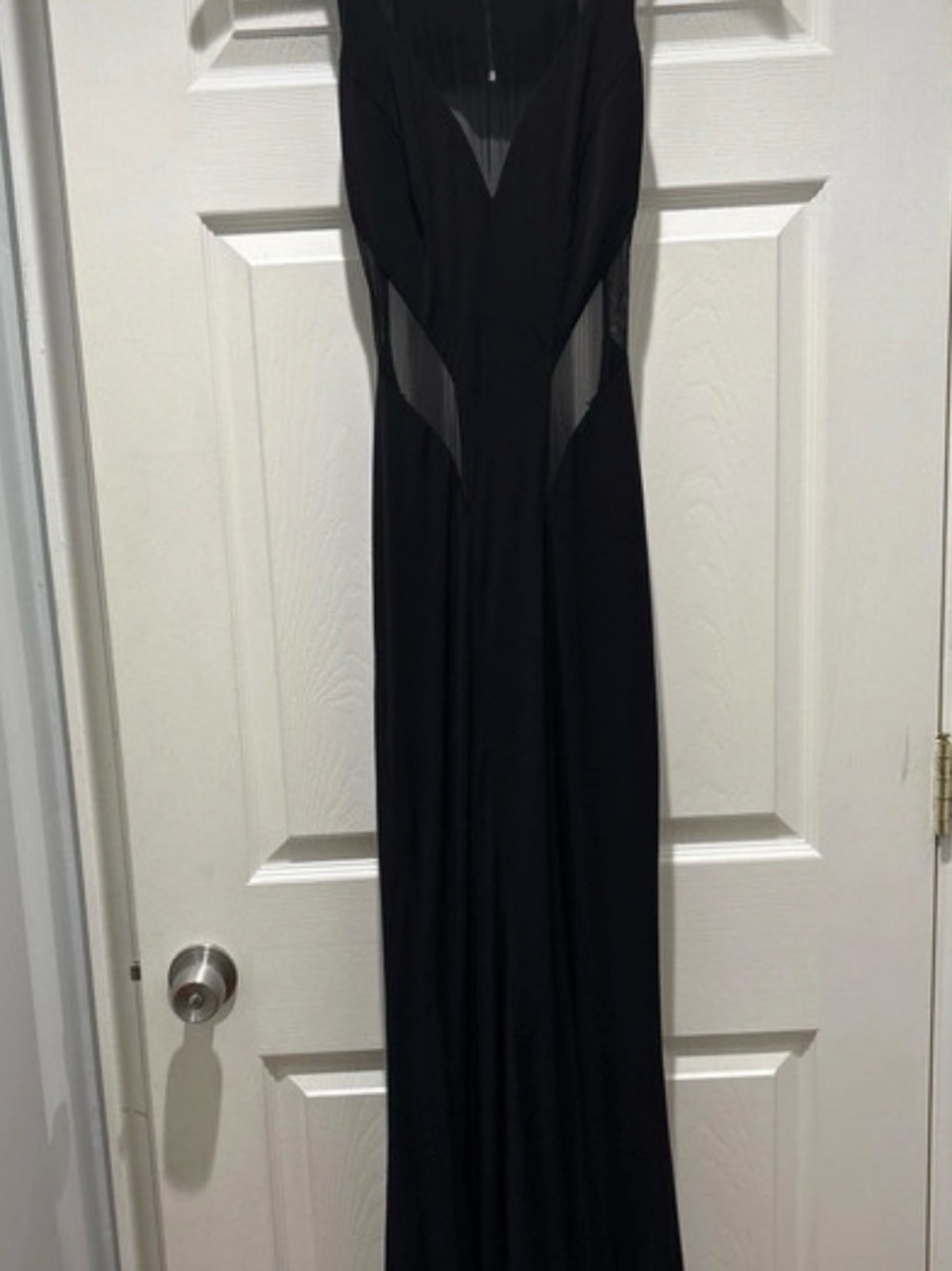 Betsy & Adam Black Maxi Dress with Sheer Mesh Insets